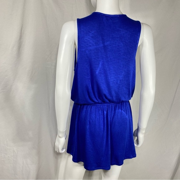 Pink Rose Faux Wrap Plunging V-Neck Royal Blue Romper - Picture 7 of 7